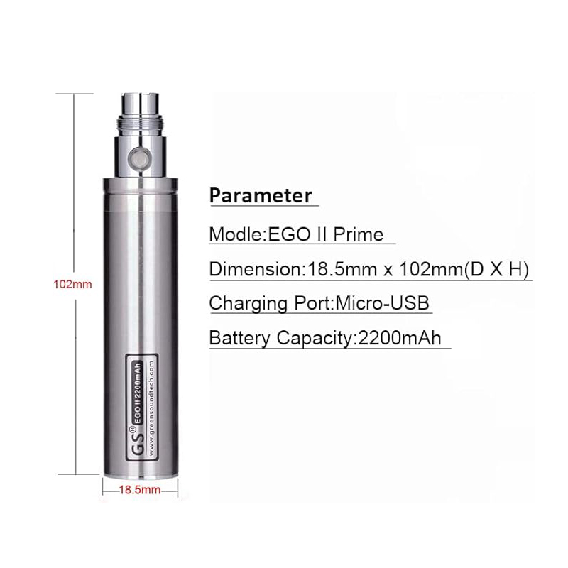 GS eGo II 프라임 패스스루 배터리, 하단 마이크 - Diy Vape Electronics 리뷰 및 가격