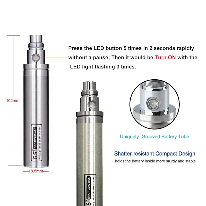 GS eGo II 프라임 패스스루 배터리, 하단 마이크 - Diy Vape Electronics 리뷰 및 가격